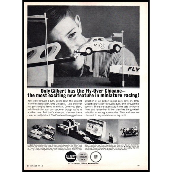 1963 Gilbert Jump Chicane Miniature Racing Toy Cars Vintage Print Ad Wall Art - Picture 1 of 1